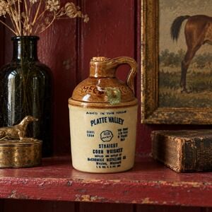 Vintage Platte Valley Whiskey Jug, Mini McCormick Stoneware Bottle, Shelf Decor